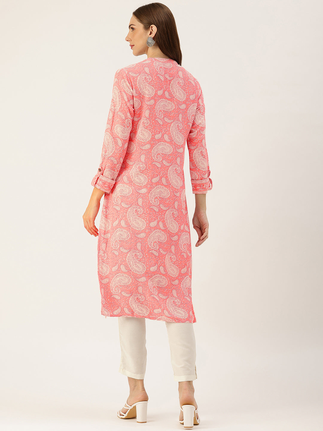 Pink Paisley Printed Straight Kurta