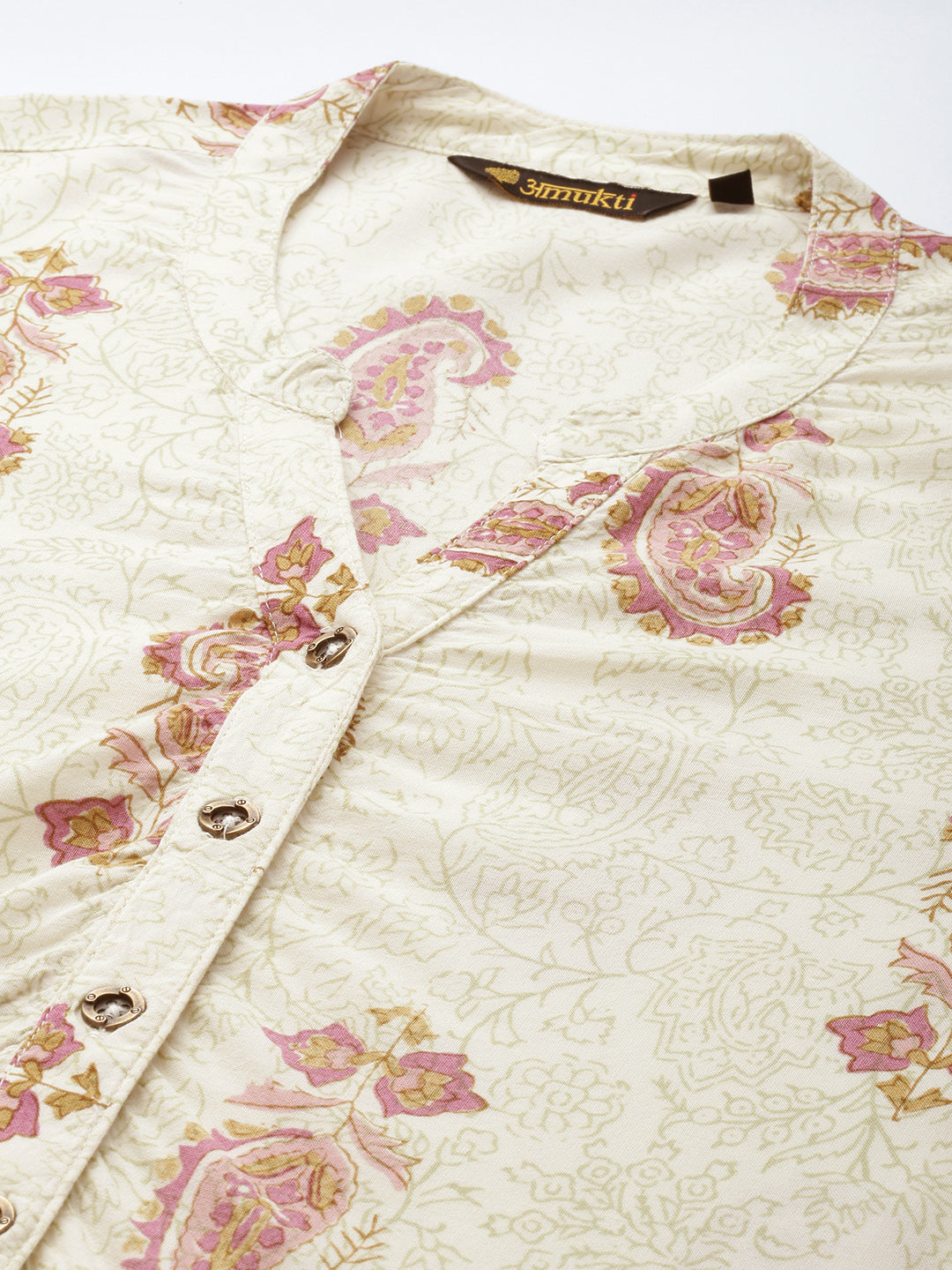 White & Pink Ethnic Motifs Printed Kurta