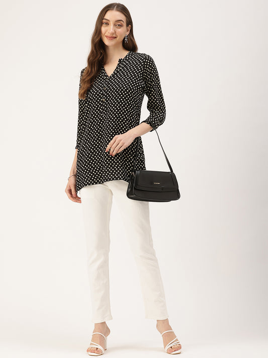 Black Polka Dot Printed Monochrome Tunic