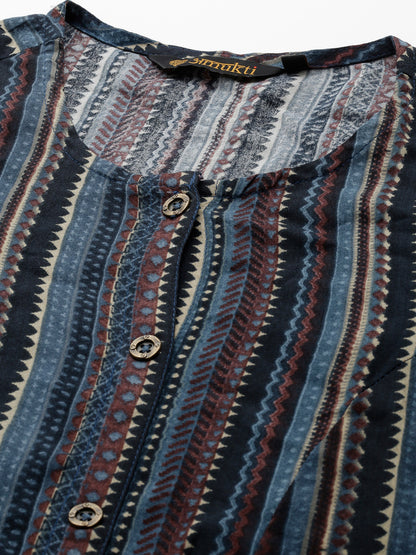 Blue Striped A-Liine Kurta