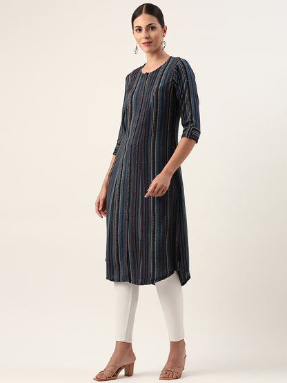 Blue Striped A-Liine Kurta