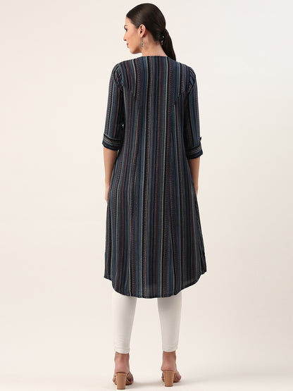 Blue Striped A-Liine Kurta