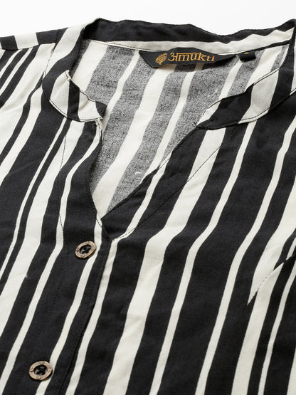 Black & White Striped A-Liine Kurta