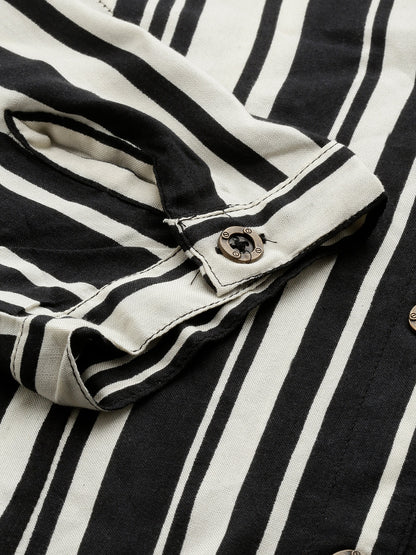 Black & White Striped A-Liine Kurta