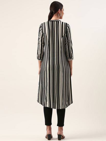 Black & White Striped A-Liine Kurta