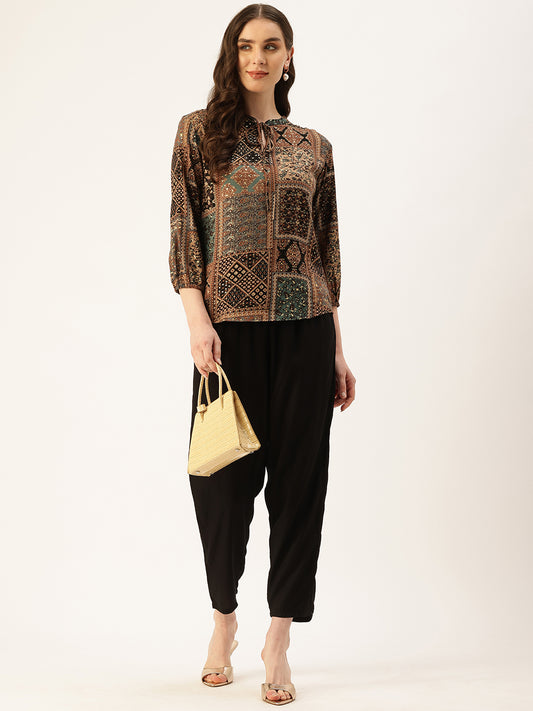 Multi Printed Tie-Up Neck Ethnic Tunic
