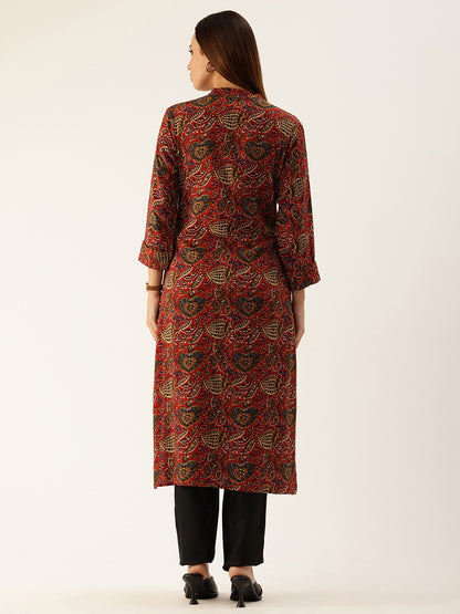 Red Ethnic Motifs Printed Kurta
