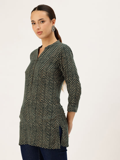 Blue Viscose Rayon Geometric Printed Tunic