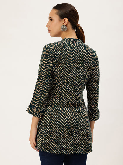 Blue Viscose Rayon Geometric Printed Tunic