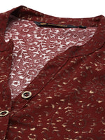 Red Mandarin Collar Printed Tunic
