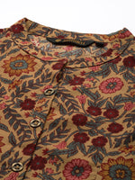 Beige Floral Printed Mandarin Collar Kurta