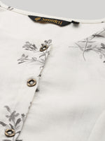 White Floral Printed Panelled  Kurta