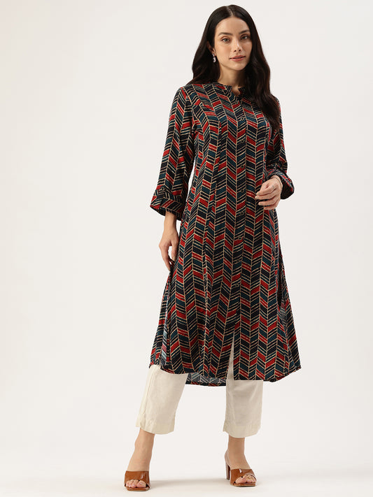 Multi Geometric Printed A Line Kurta