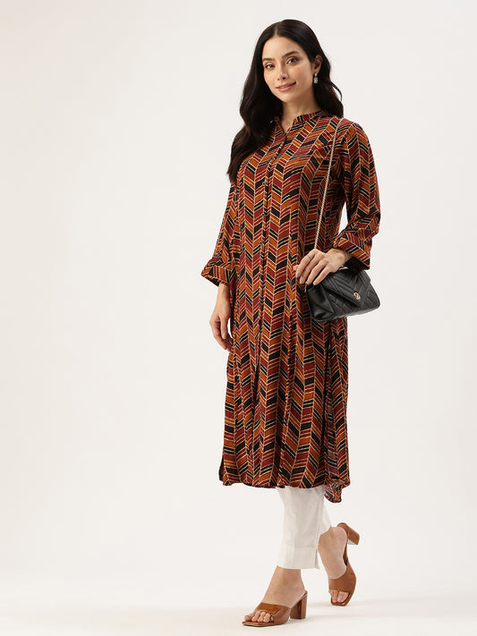 Multi Geometric Printed A Line Kurta
