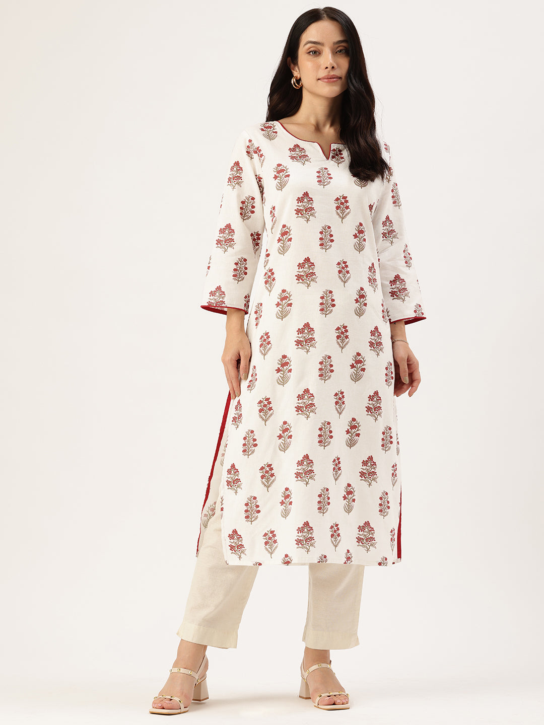White Floral Printed Indie Pure Cotton Kurta