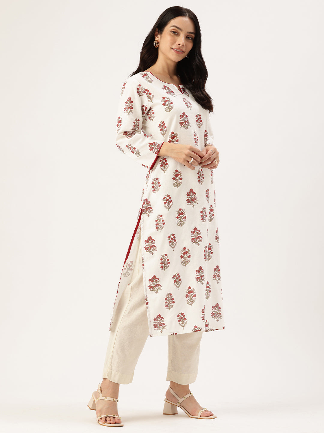 White Floral Printed Indie Pure Cotton Kurta