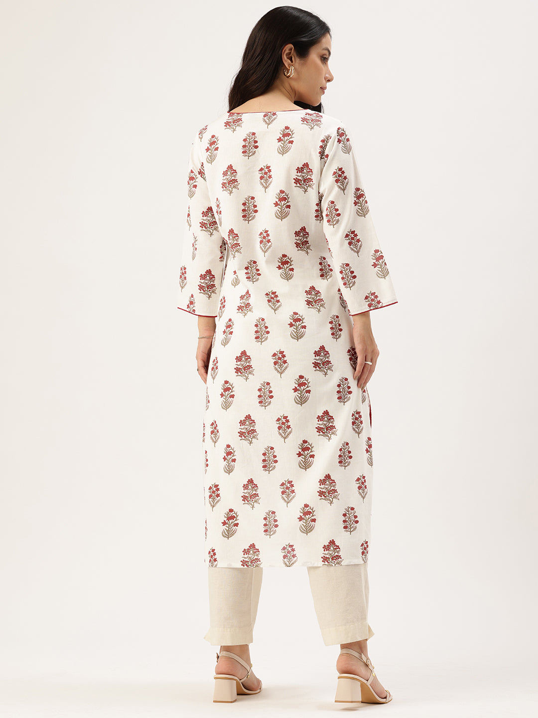 White Floral Printed Indie Pure Cotton Kurta
