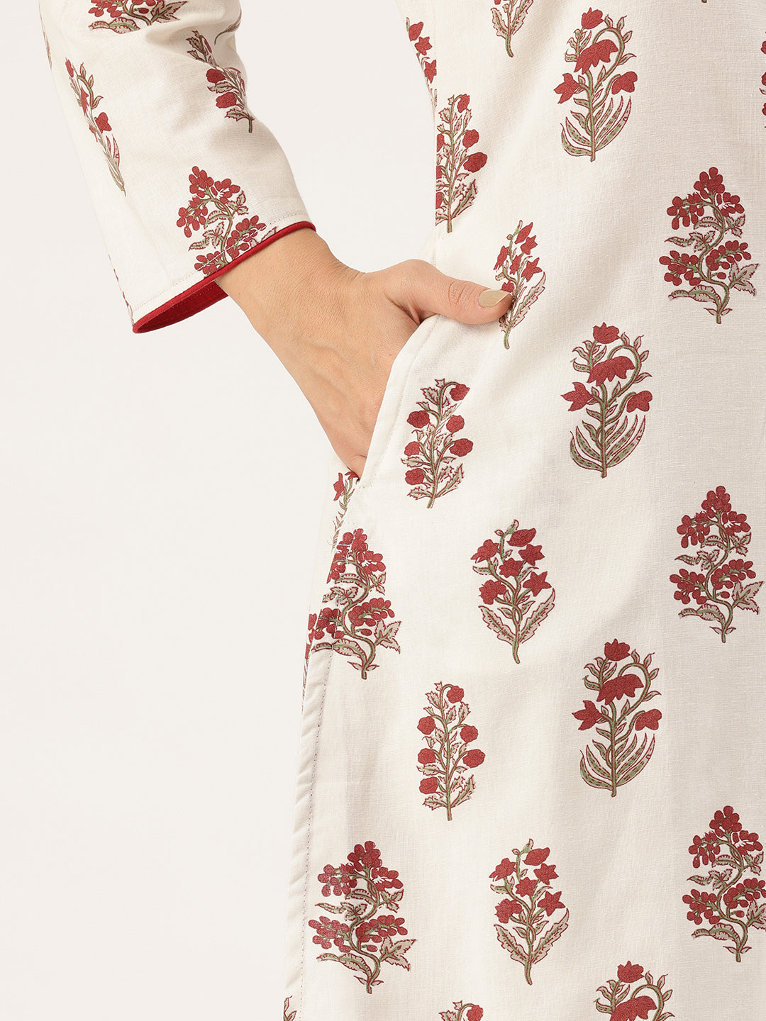 White Floral Printed Indie Pure Cotton Kurta