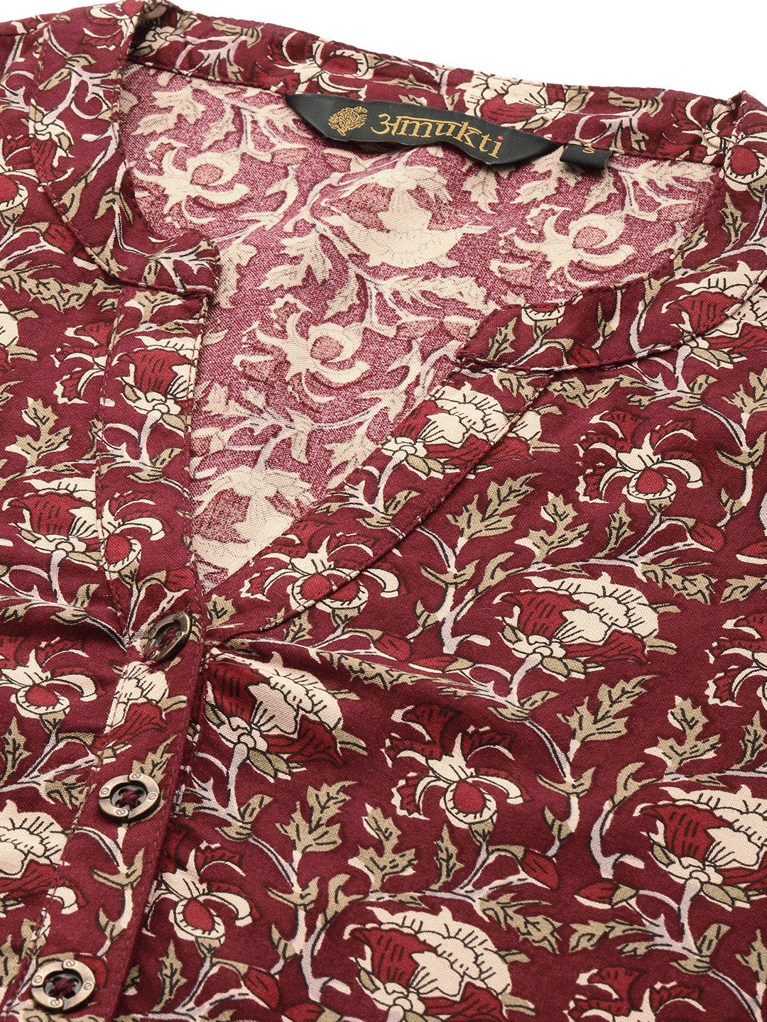 Rust Printed Mandarin Collar Roll-Up Sleeves Kurta