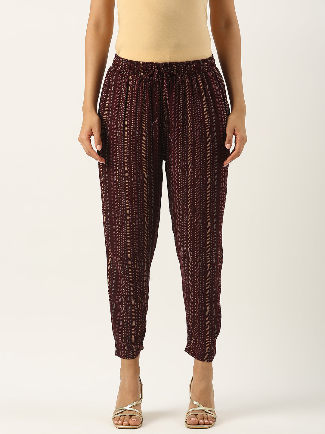 Wine Striped Printed Pencil Pant