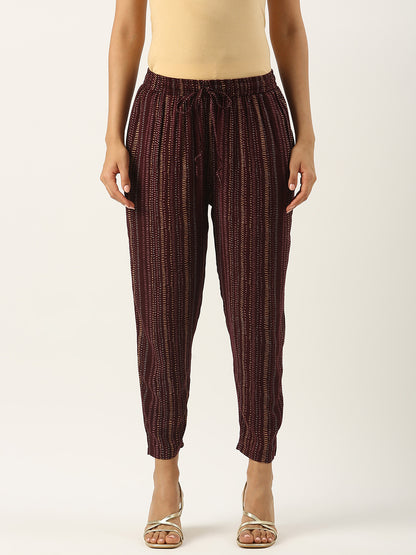 Wine Striped Printed Pencil Pant
