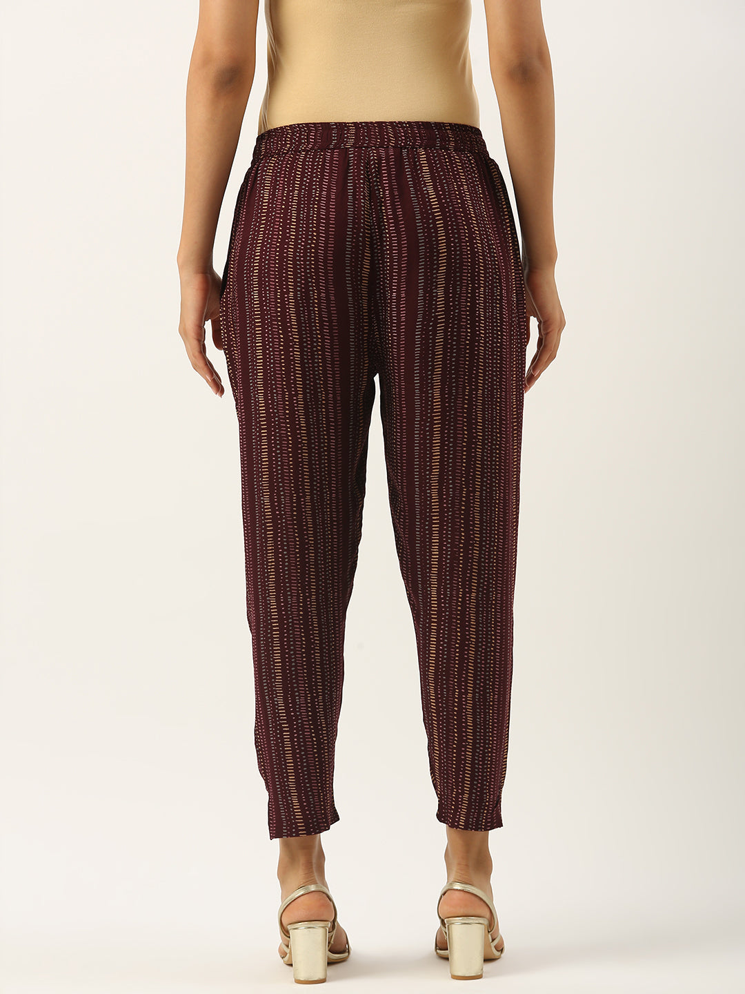 Wine Striped Printed Pencil Pant
