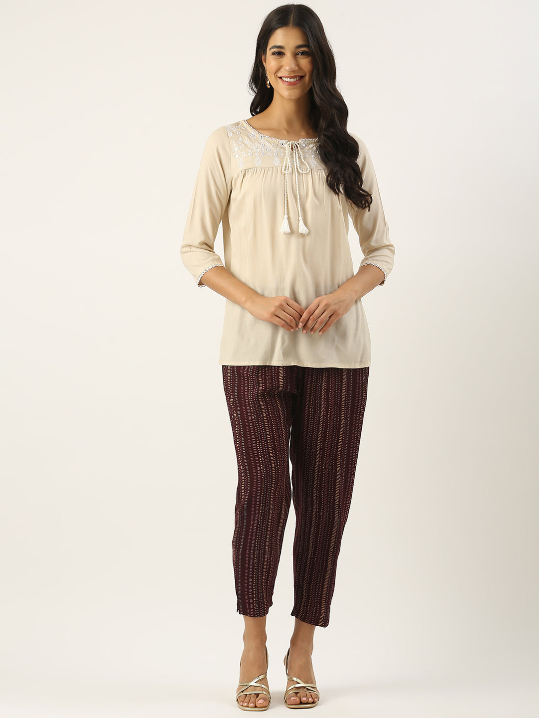Wine Striped Printed Pencil Pant