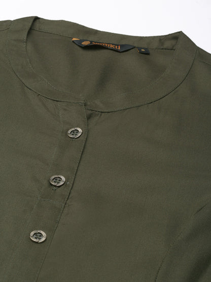 Olive Green Solid A-line Princess Cut Kurta