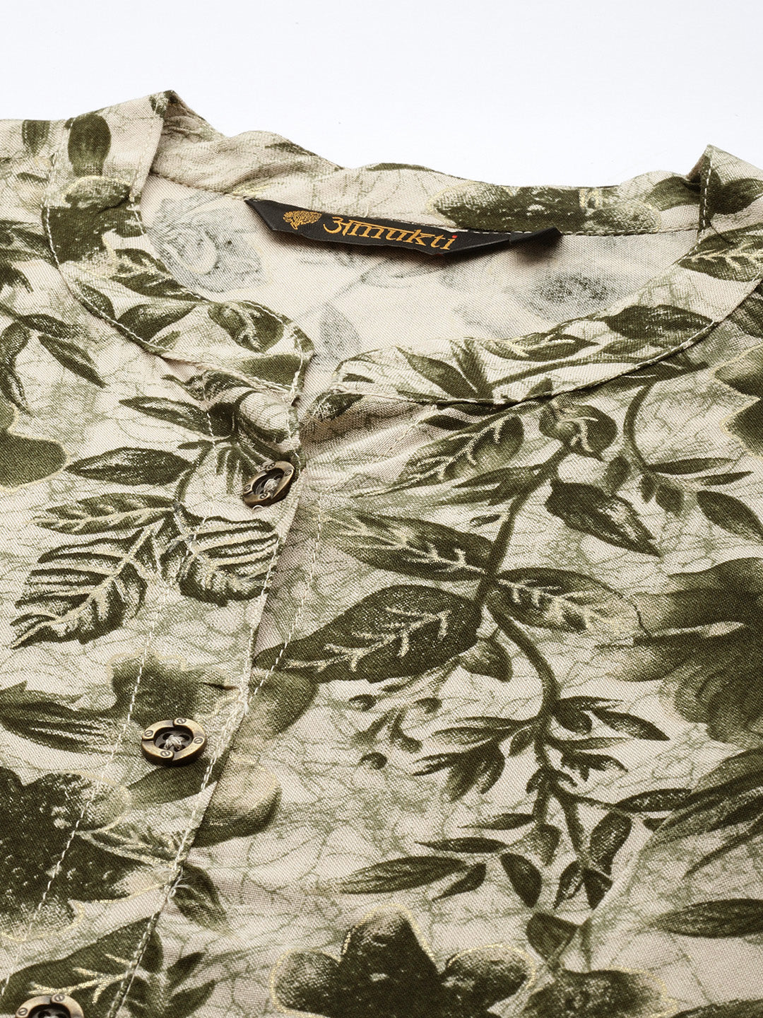 Green Floral Printed Flared Sleeves Kurta