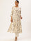 Ivory Floral Printed Mandarin Collar Kurta, Round Neck Kurta, ivory kurta, floral printed kurta, daily wear kurta
