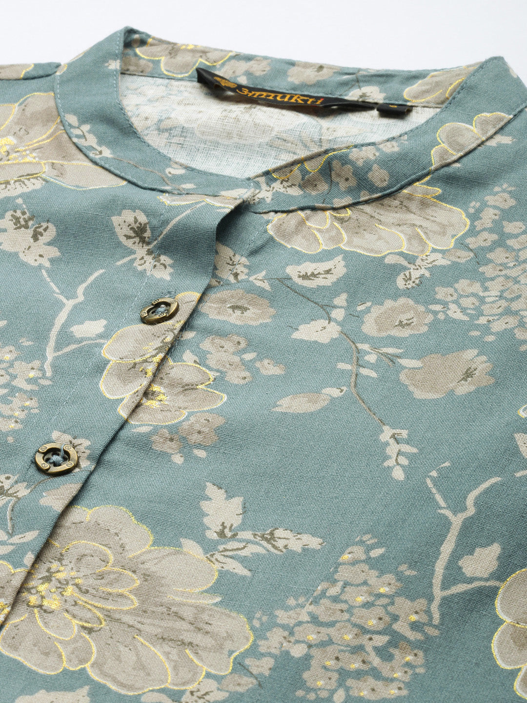 Blue & Beige Ethnic Motifs Printed Pure A Line Kurta