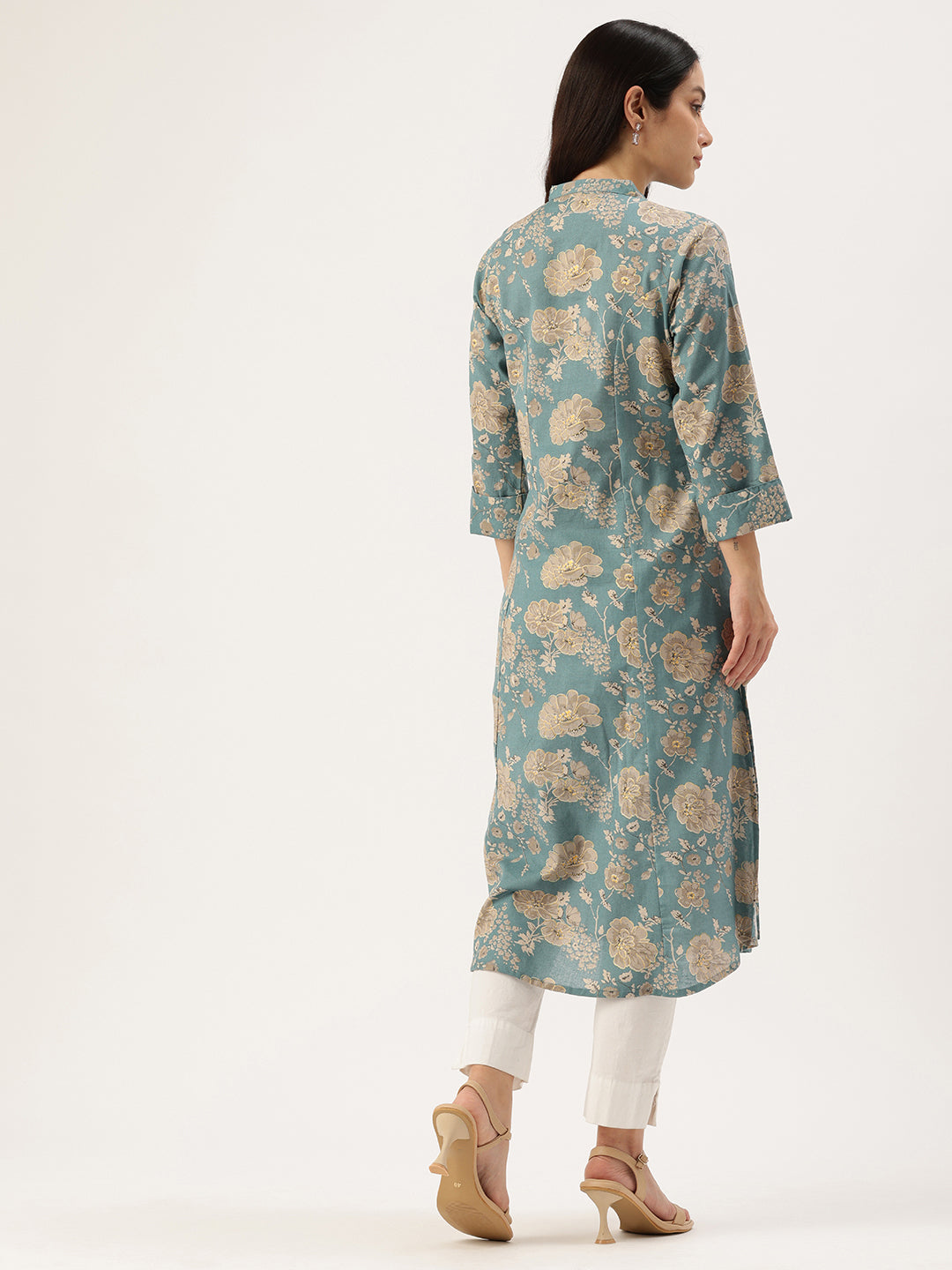 Blue & Beige Ethnic Motifs Printed Pure A Line Kurta