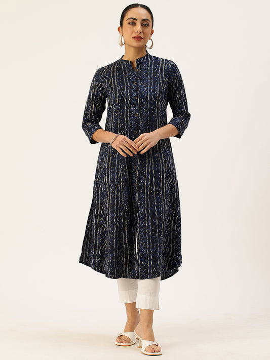 Blue Bandhani Printed Kurta