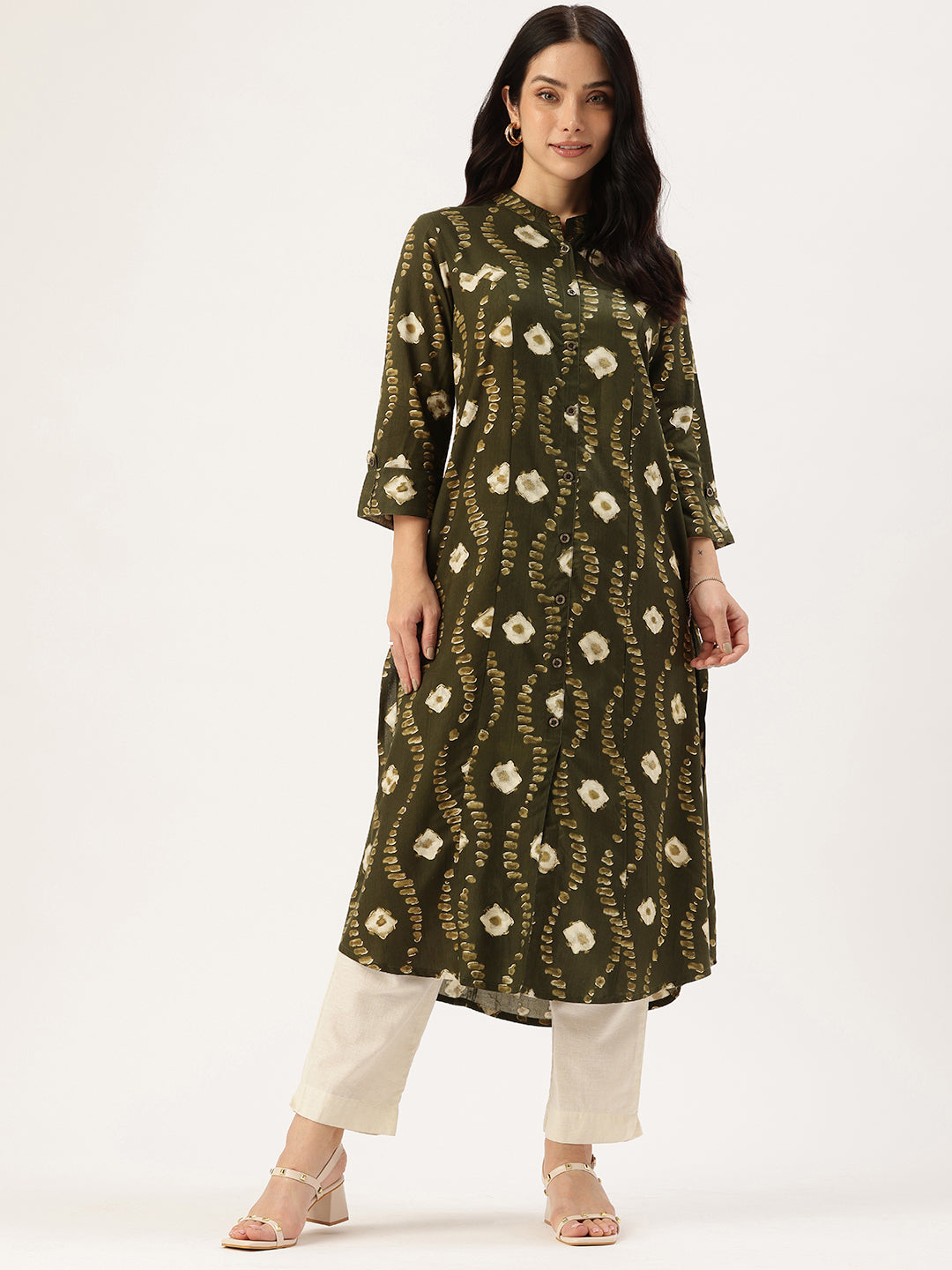 Green Bandhani Printed Indie Prints Kurta