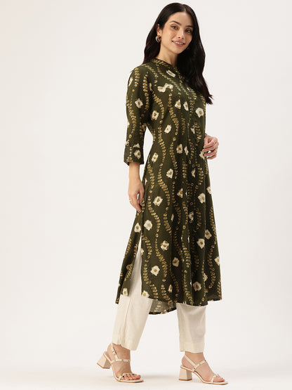 Green Bandhani Printed Indie Prints Kurta