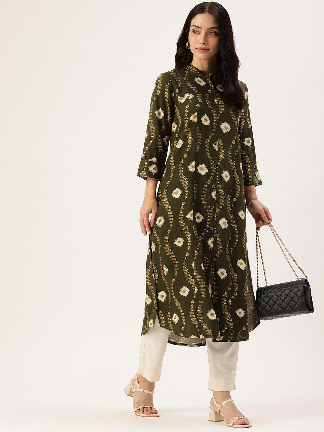 Green Bandhani Printed Indie Prints Kurta