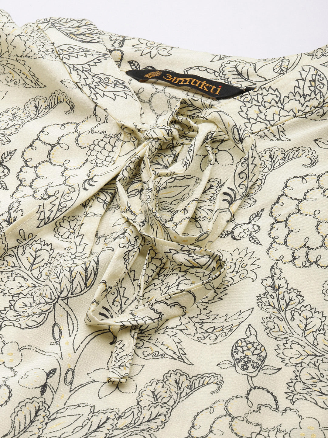 White Floral Printed Tie-Up Neck Top