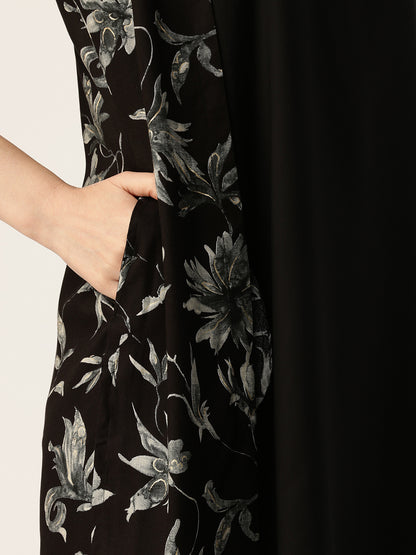 Black & Gold Floral Printed Dress