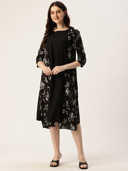 Black & Gold Floral Printed Dress