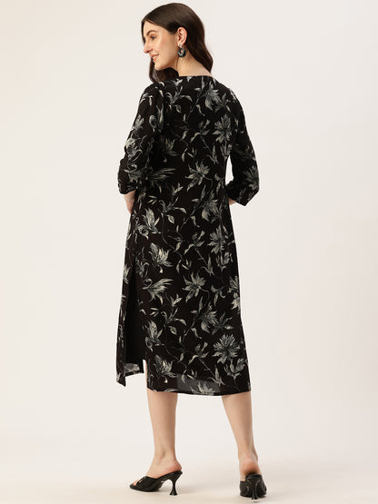 Black & Gold Floral Printed Dress