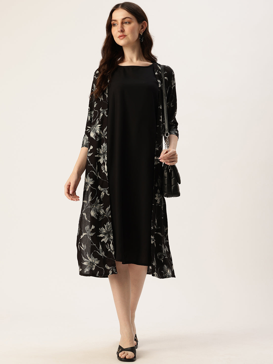 Black & Gold Floral Printed Dress