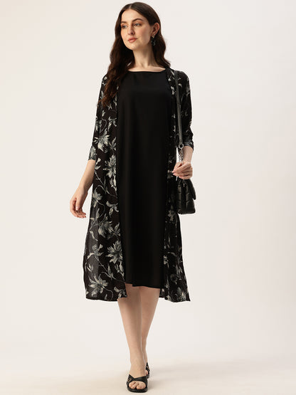 Black & Gold Floral Printed Dress