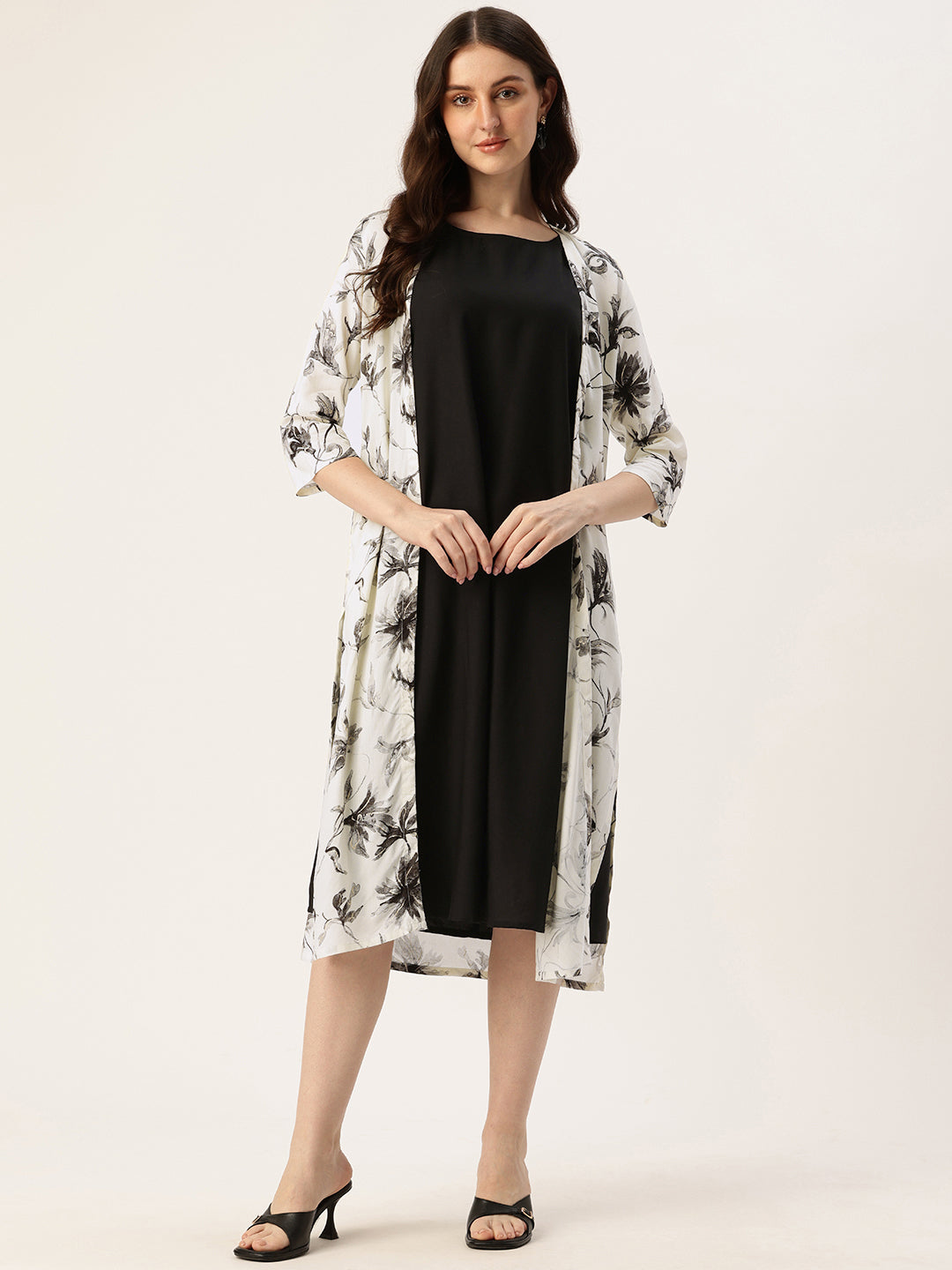 White & Gold Floral Printed Dress