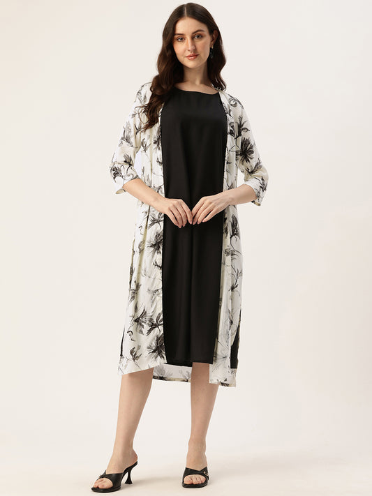White & Gold Floral Printed Dress