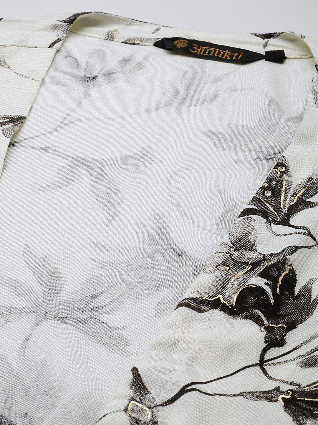 White & Gold Floral Printed Dress