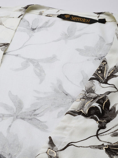 White & Gold Floral Printed Dress