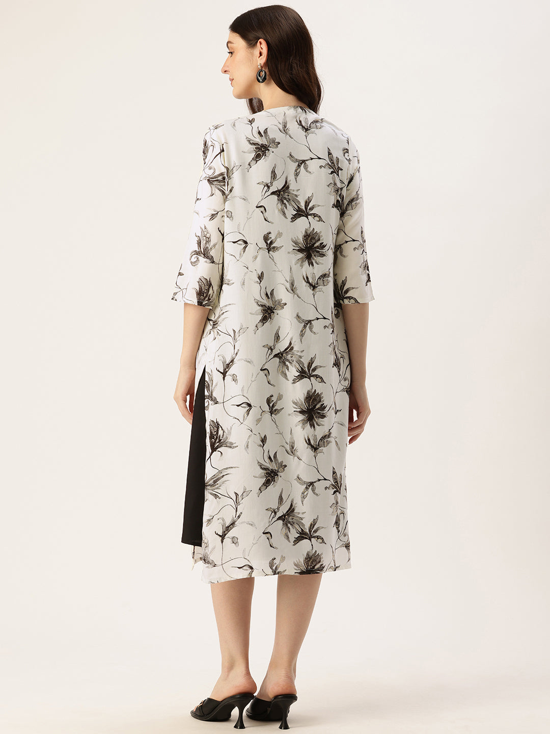 White & Gold Floral Printed Dress