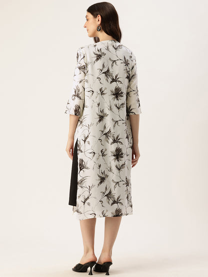 White & Gold Floral Printed Dress