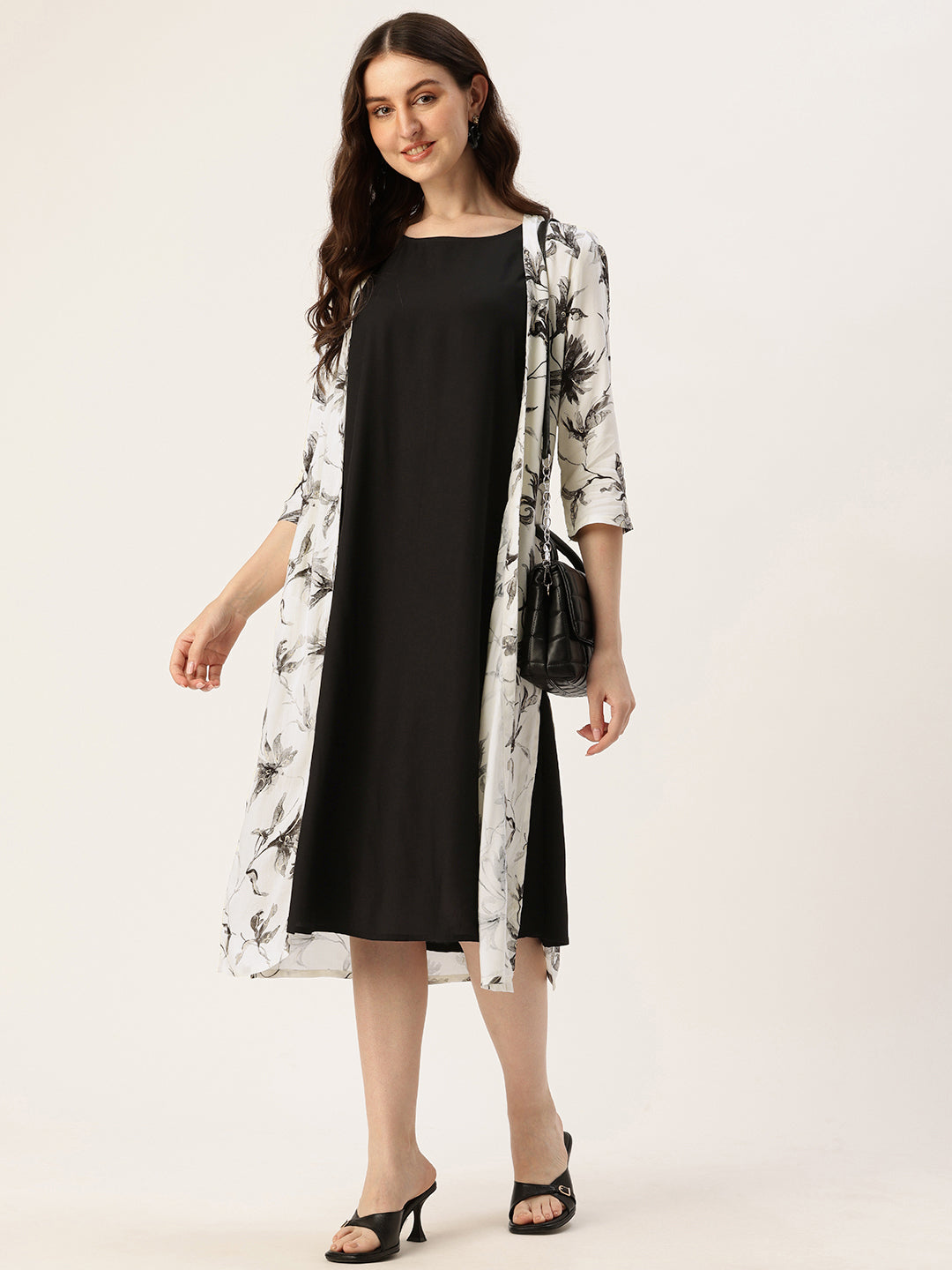 White & Gold Floral Printed Dress