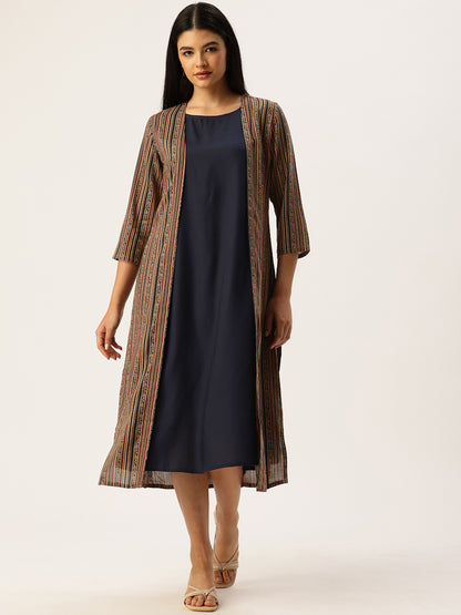 Beige Striped Printed Dress